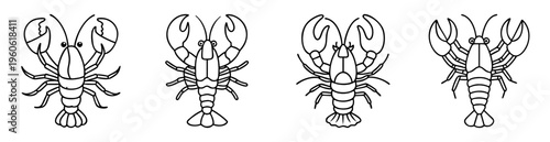 Line drawings of four lobsters in different styles arranged in a row