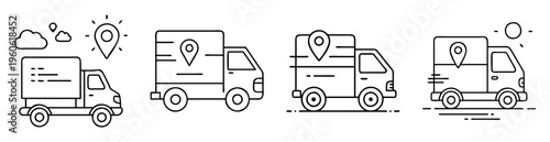 Four delivery truck icons indicating location, speed and dispatch status