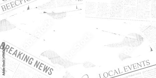Newspaper pages with breaking news and local events headlines in grayscale