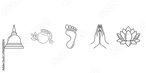 Buddhist Iconography Line Icons Set