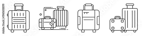 Line art illustration of suitcases or luggage ready for a trip