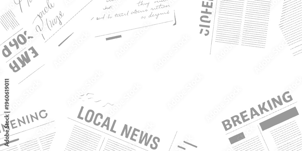 Obraz premium Scattered newspaper headlines and handwritten text in grayscale on a white background writing