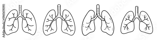 Four variations of lung illustrations showcasing healthy to damaged respiratory system