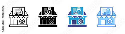 Pharmacy icon set multiple style collection