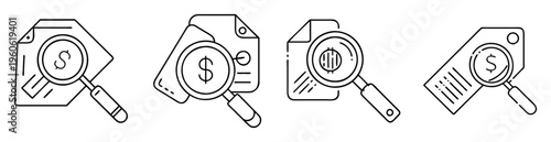 Financial analysis or audit conceptual illustration showing magnifying glass over documentation