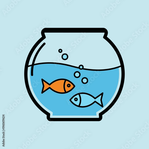 Two Fish Swimming in a Round Fishbowl with Bubbles