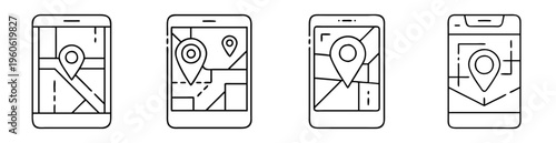 Simple black and white line drawing of phone gps applications