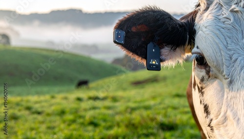 Close-up of Cow with Smart Ear Tag for Precision Livestock Health and GPS Monitoring