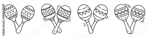Hand drawn black and white illustration of maracas musical percussion instrument