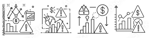 financial risk and opportunity icon set with graphs and dollar signs