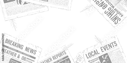 Vintage newspapers with headlines breaking news weather local events and abstract lines