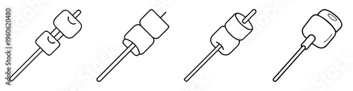 Four marshmallows on a stick with different levels of detail illustration