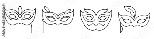 Collection of four unique and simple line art masquerade mask illustrations
