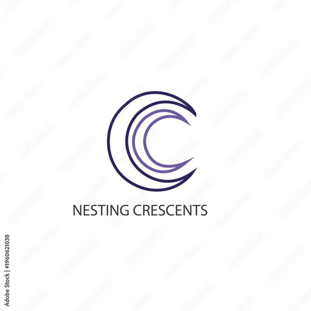 Fototapeta premium Nesting Crescents Line Art Logo Vector – Minimal Celestial Moon Monoline Design