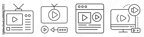 Different formats of media player devices in minimalist line drawing
