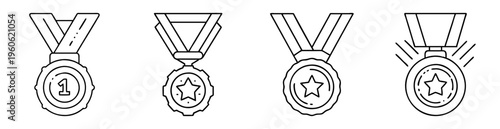 Collection of outline medals and awards illustrating achievements and recognition