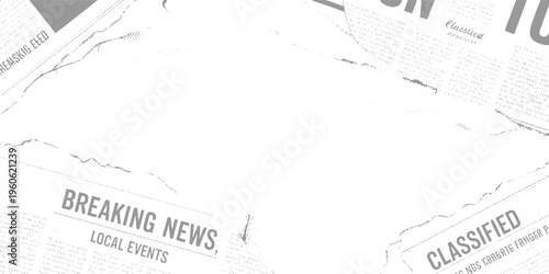 Newspaper clipping with breaking news local events and classified advertisements in grayscale