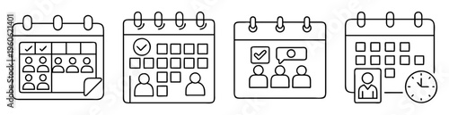 Collection of calendar icons representing scheduling meetings and appointments