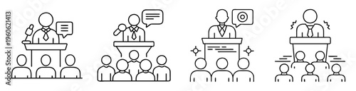 Diverse group of speakers giving presentations at public speaking events