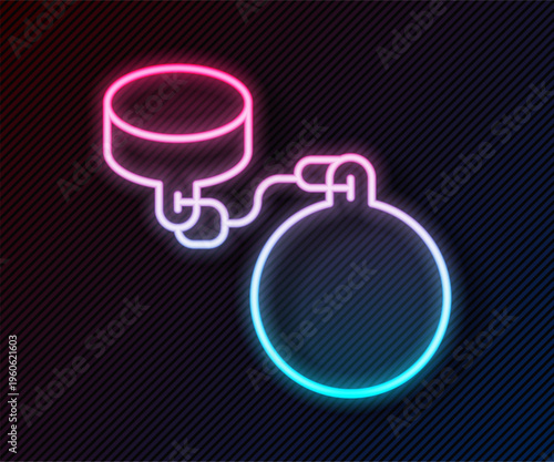 Glowing neon line Ball on chain icon isolated on black background. Vector