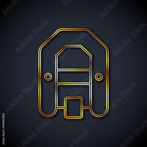 Gold line Rafting boat icon isolated on black background. Inflatable boat with paddles. Water sports, extreme sports, holiday, vacation. Vector