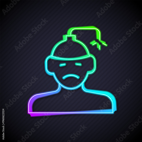 Glowing neon line Concussion, headache, dizziness, migraine icon isolated on black background. Vector