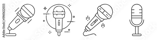 Different microphone styles depicted in a line art drawing concept