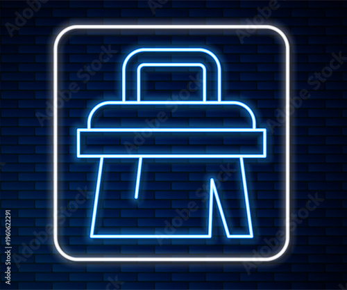 Glowing neon line Sauna brush icon isolated on brick wall background. Wooden brush with coarse bristles for washing in the bath. Anti cellulite massage. Vector