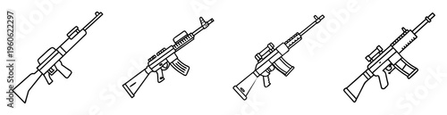 Outlined illustration of four different rifle variants, positioned side by side