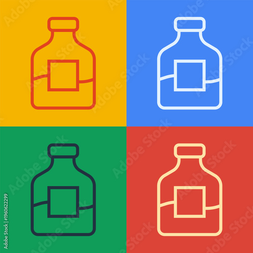 Pop art line Glass bottle of vodka icon isolated on color background. Vector