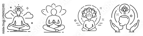 Set of Line Art Illustrations Depicting Spiritual Awakening, Meditation and SelfDiscovery