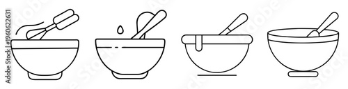 Four stages of food preparation represented in clean outline style images