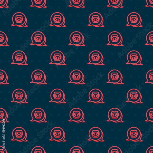 Red line Boxing helmet icon isolated seamless pattern on black background. Vector
