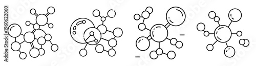 Multiple scientific molecule structures interconnected and isolated on a white background