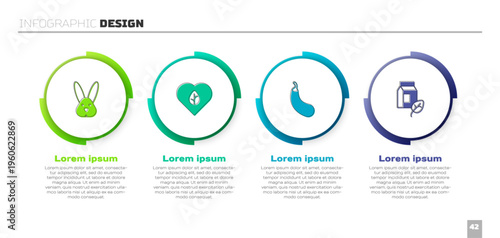 Set Animal cruelty free, Vegan food diet, Eggplant and milk. Business infographic template. Vector