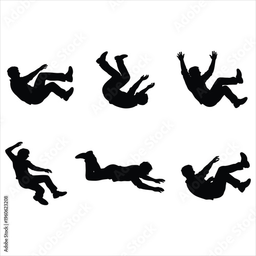 A group of people falling down in different positions
