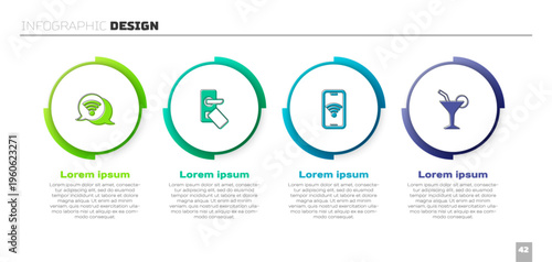Set Wi-Fi wireless internet, Digital door lock, Mobile with wi-fi and Cocktail. Business infographic template. Vector