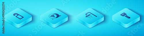 Set Isometric Please do not disturb, Wi-Fi wireless internet, Hotel door lock key and Shower icon. Vector