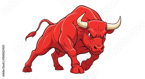 Aggressive Red Bull Charging Forward with Determination and Power