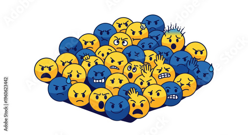 Angry and frustrated emojis crowd, social media rage, negative emotions, online conflict