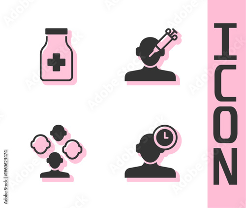 Set Insomnia, Sedative pills, Schizophrenia and Addiction to the drug icon. Vector