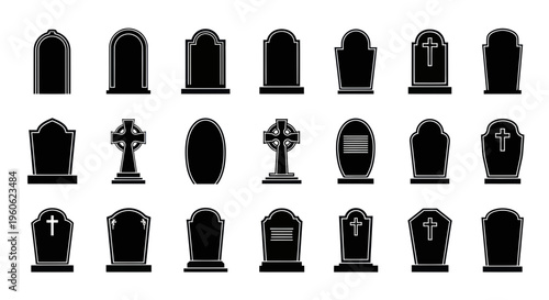 Collection of Silhouette Gravestones and Tombstones Icons