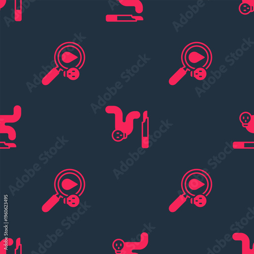 Set Poison magnifying glass and Cigarette on seamless pattern. Vector