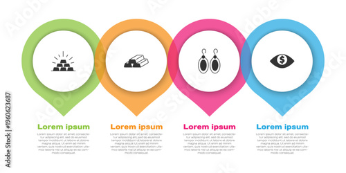 Set Gold bars, Earrings and Eye with dollar. Business infographic template. Vector