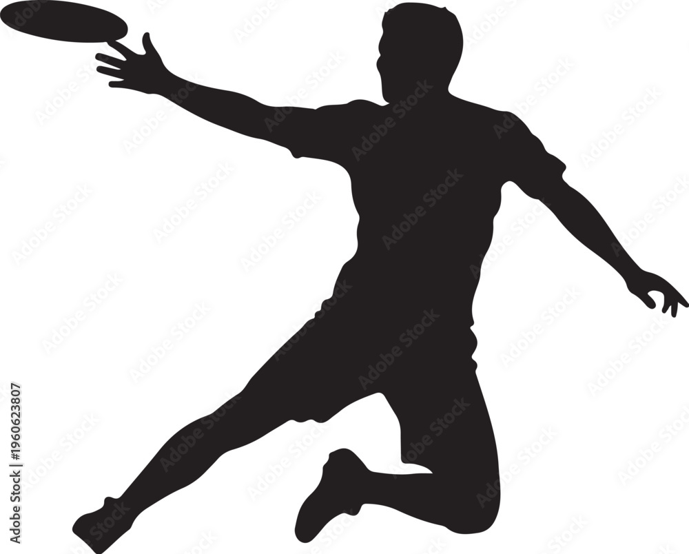 Obraz premium Black silhouette man playing frisbee, athletic sports icon, fitness illustration, active lifestyle vector