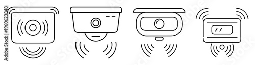 Four different styles of home security sensor icons outline format
