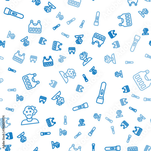 Set line Murder, Flashlight and Bulletproof vest on seamless pattern. Vector