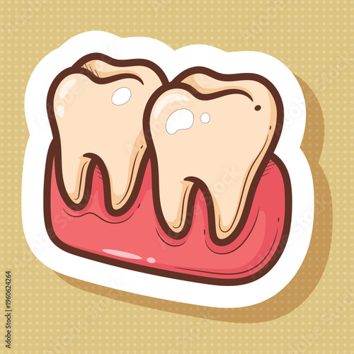 Cartoon Teeth and Gums Sticker Vector Illustration