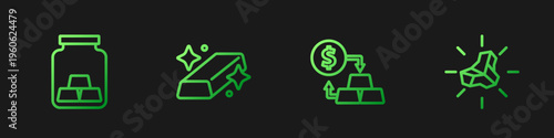 Set line Gold exchange money, bars, and nugget. Gradient color icons. Vector