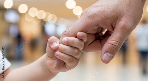 Close-up of adult holding childs hand.